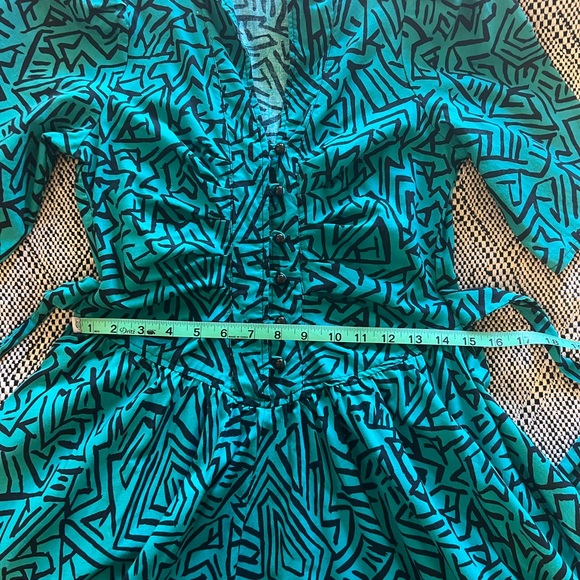Fun turquoise 80s print shift-waist dress - Picture 5 of 7